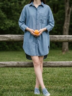 ONLY Light Blue Denim Top with Logo Tag